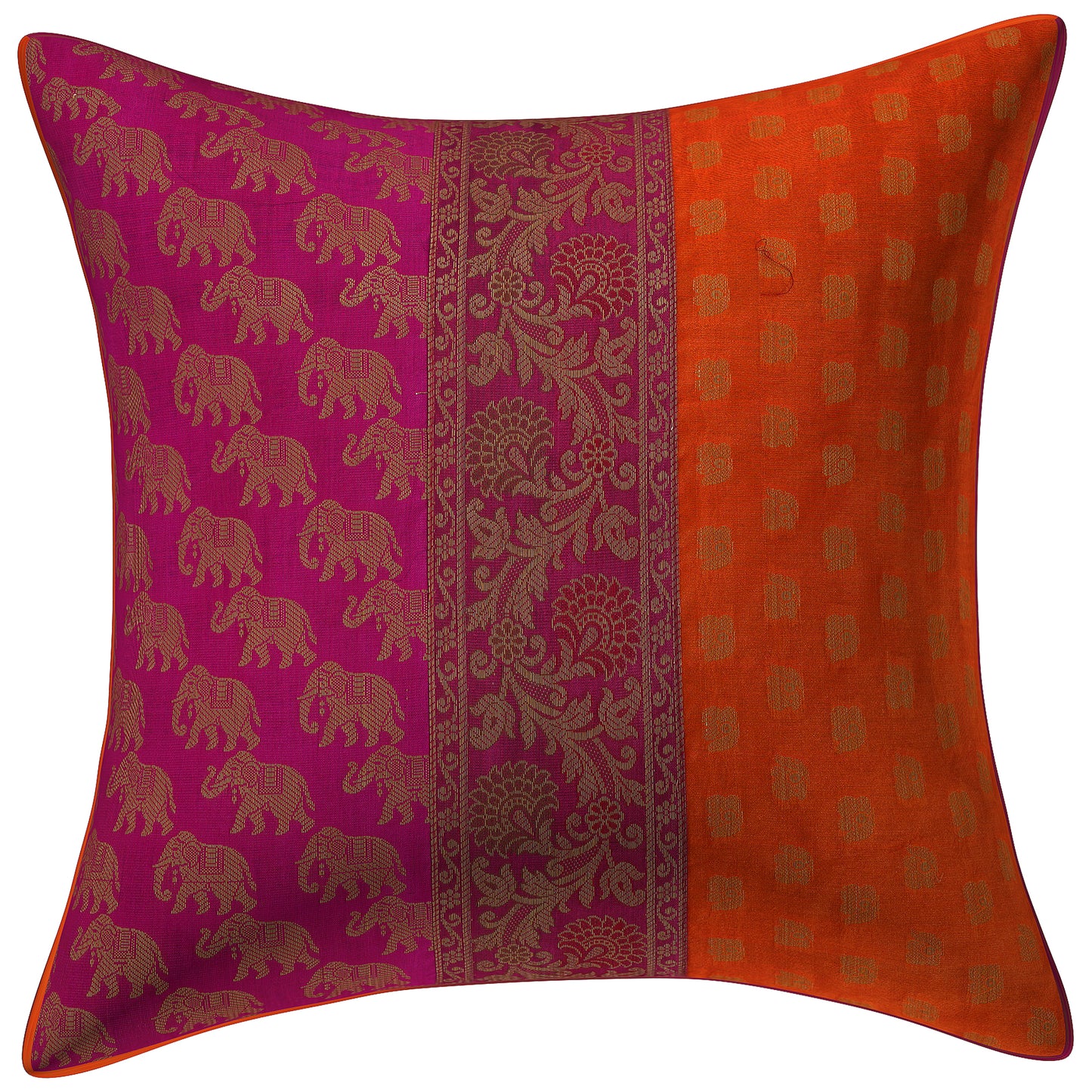 Indian Ethnic Brocade Silk Pink & Orange Elephant cushion Cover Throw Pillow for Couch Sofa Home Décor Pillow Cover 16X16 In Set 2 Pc