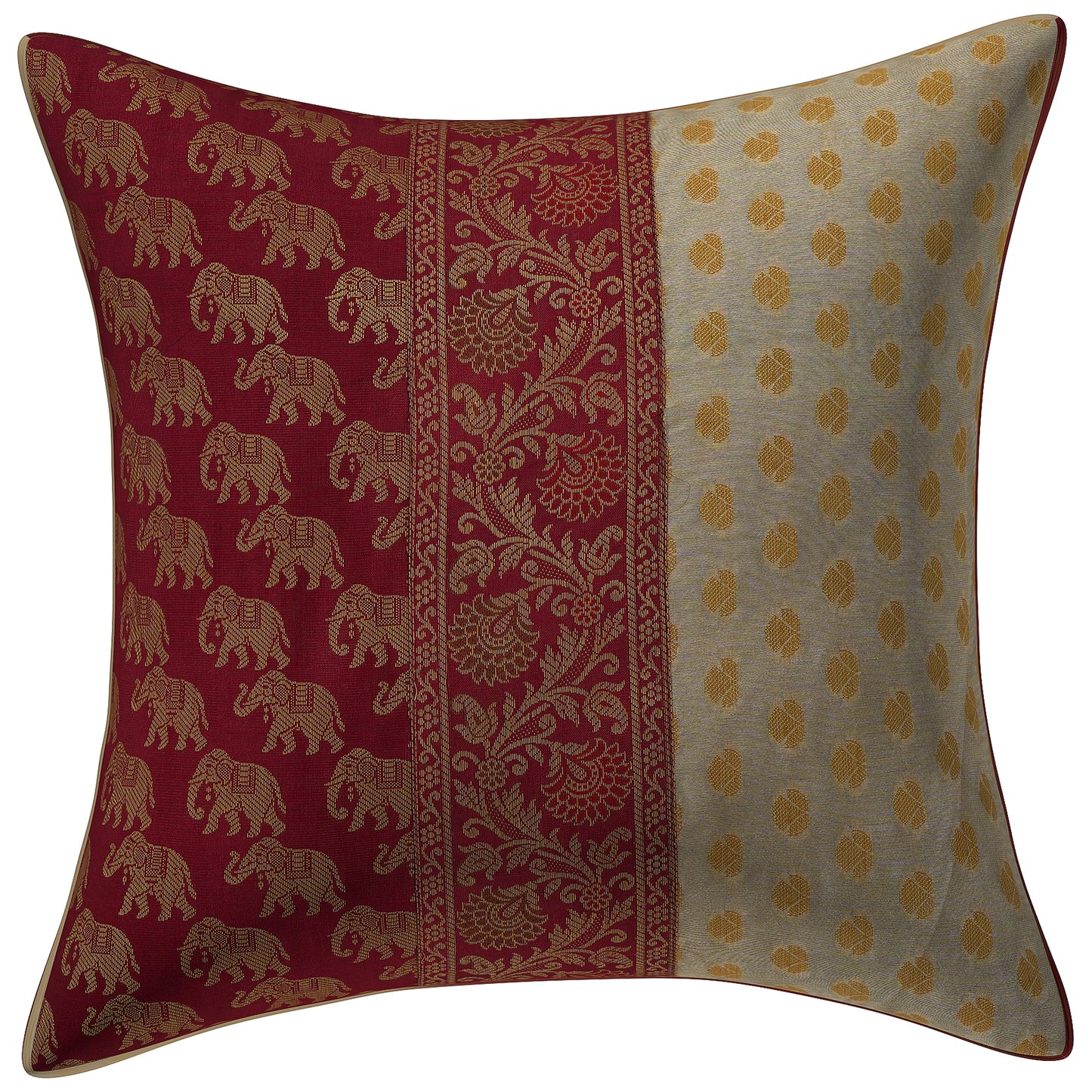 Indian Ethnic Brocade Silk Off White & Maroon Elephant cushion Cover Throw Pillow for Couch Sofa Home Décor Pillow Cover 16X16 In Set 2 Pc