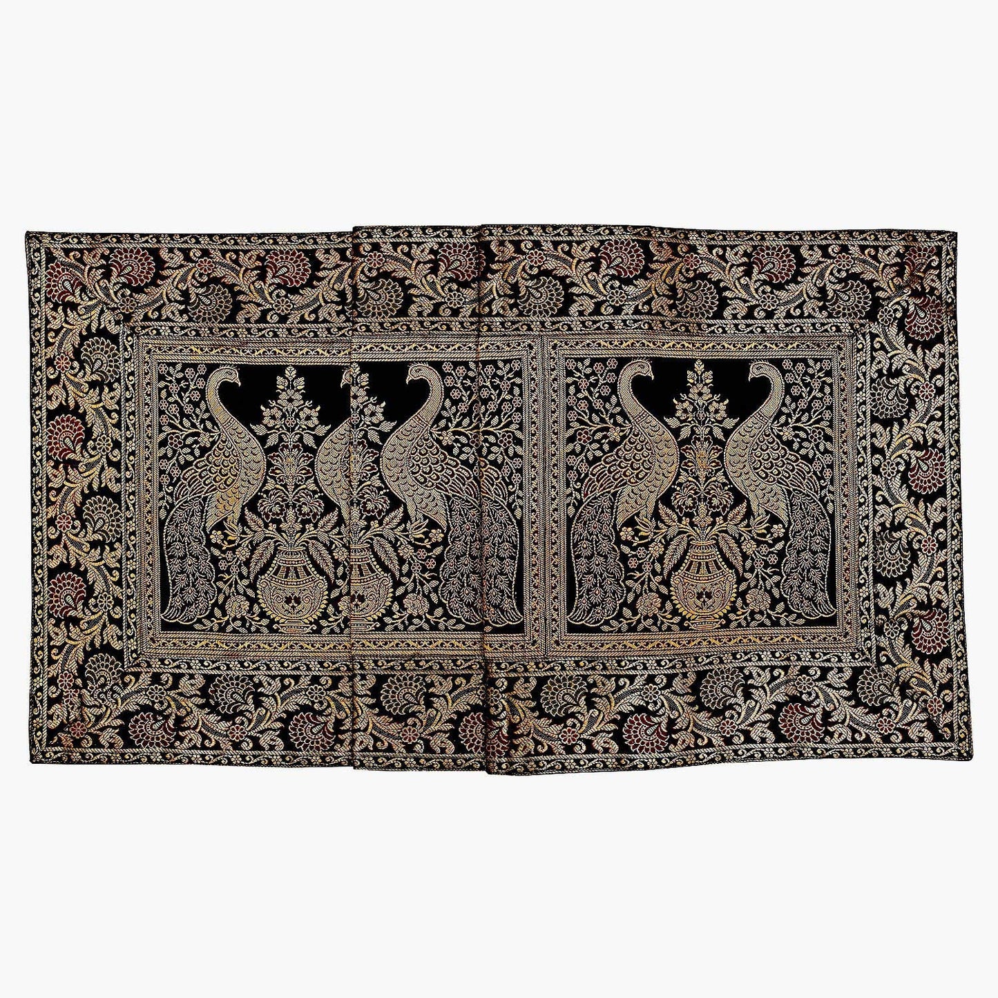 Table Decor Runner Indian Ethnic Table Centerpiece Elephant Silk Black & Gold Tablecloth 60x16" Wedding Decor Table Runner