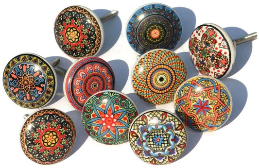 Pack Of 10 Multicolor Flat Ceramic Knobs Mandala Door Knobs Kitchen Cabinet Drawer Pulls Hardware